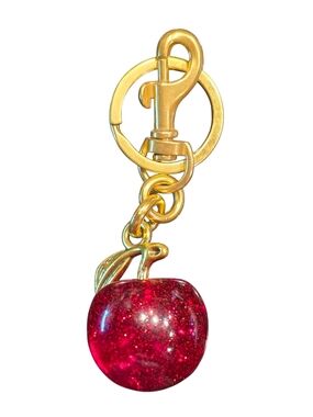 Red Glitter Apple Charm Keyring with Matte Gold Hardware